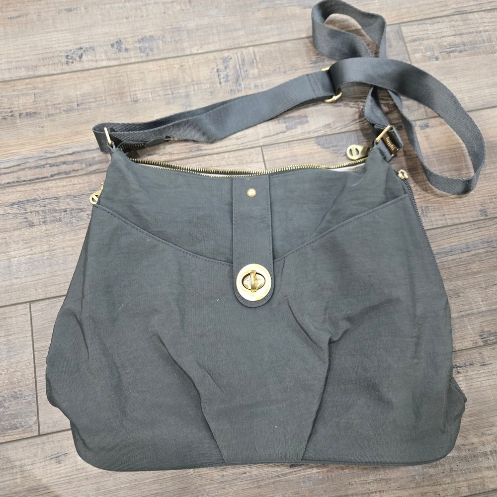 Baggallini Nylon Shoulder Bag Purse‎ Gold Hardware Travel Messenger Green Gray